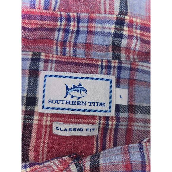 Southern Tide Mens Classic Fit Red/Blue Plaid Shirt Large - Picture 6 of 8